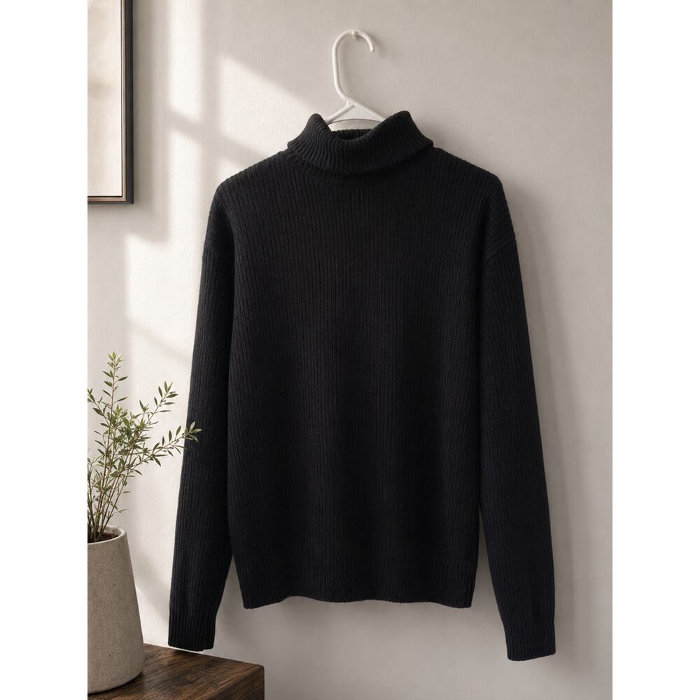 Calvin Klein Black Ribbed Turtleneck Sweater Women’s Medium Modern Knit